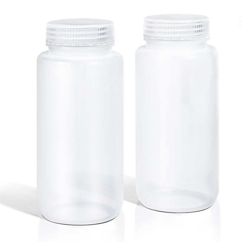DEMORA 16 oz Plastic Bottles with Lids, Airtight Refillable Wide Mouth Travel Bottles for Toiletries, PP Food Grade Plastic Containers for Liquids Pill Water Sample Lab Reagent (Clear, 2 Pcs) - Image 1